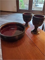 MidCentury Stoneware Pottery Goblets & Dish