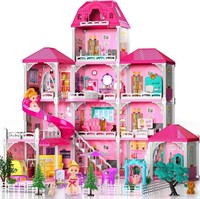 TEMI Doll House Girls Toys - 4-Story 12 Rooms Play