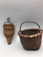 Early split oak basket and wall pocket