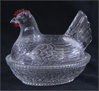Clear Glass Hen on Nest