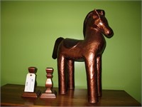 Hand crafted paper mache pony and candlesticks