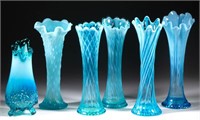 ASSORTED OPALESCENT GLASS SWUNG VASES, LOT OF