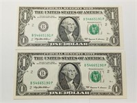 OF)CONSECUTIVE AU UNC 1969 $1Federal reserve notes