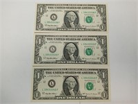 OF)CONSECUTIVE AU UNC 1999 $1Federal reserve notes