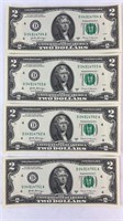 (4) CONSECUTIVE $2 BILLS