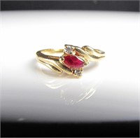 14K Yellow Gold Ruby & Diamond Fashion Ring