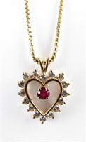 14K Open Diamond and Ruby Heart Pendant