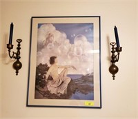 MAXFIELD PARRISH “DINKY” PRINT WITH CANDLE HOLDERS