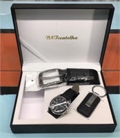 Men's watch, belt & keychain set