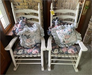 Wooden Rocking Chairs with Floral Cushions,