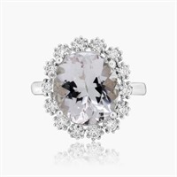 14K WHITE GOLD 5.18CT MORGANITE 0.14CT DIAMOND RIN