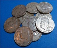 (10) Franklin Half Dollars- Random Dates