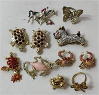 9 Vintage "Creature" Pins Incl 3 Turtles