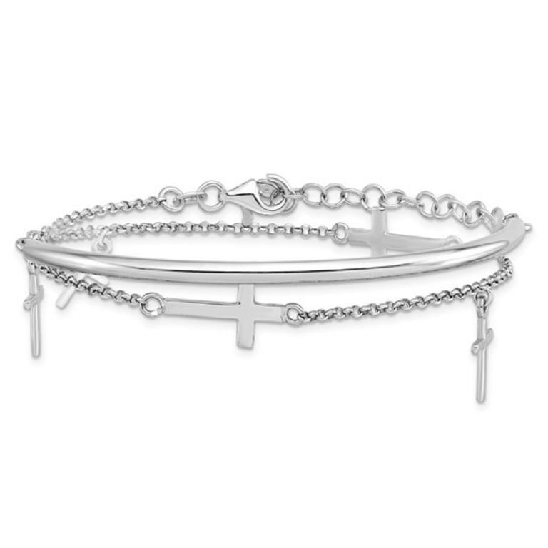 Sterling Silver Polished Crosses Wrap Bracelet