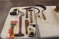 Hammers, Corn Knives, Pipe Wrench, Etc