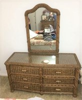 Six Drawer Wicker Dresser and Mirror
