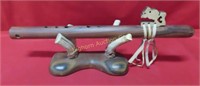 Native Wooden Flute w/Wood Base & Antler Stand