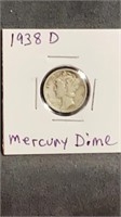 1938 D Mercury DIme US SIlver Coin