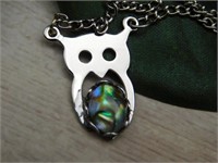 ABALONE OWL PENDANT NECKLACE ROCK STONE LAPIDARY S