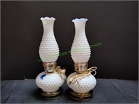 (2) 16.5" Vintage White Hobnail Milk Glass Lamps
