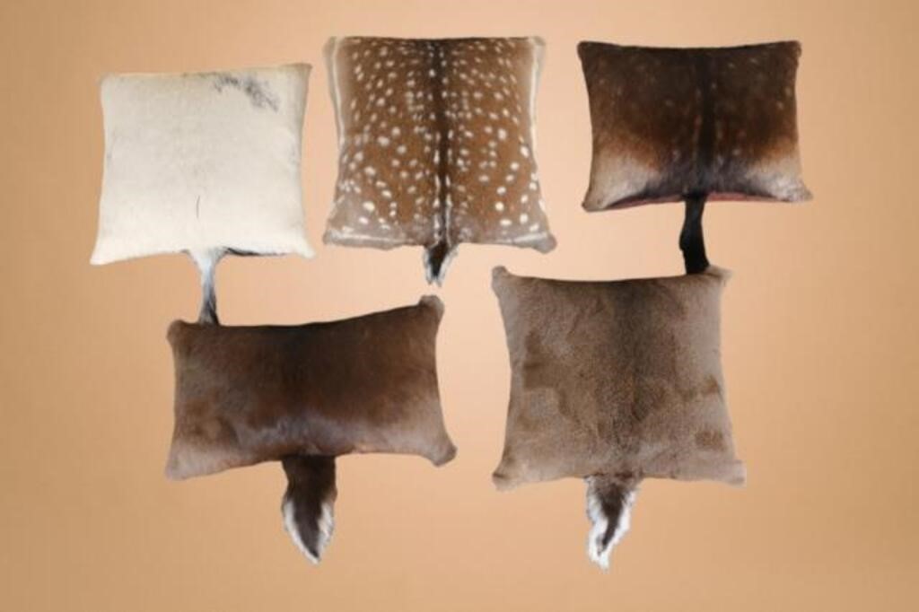(5) Exotic Deer Hide Throw Pillows