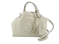 GUCCI White Leather Tassel 2 Way Shoulder Bag