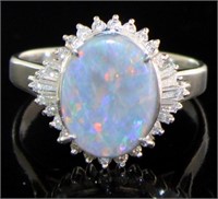 Platinum 2.74 ct Natural Opal & Diamond Ring