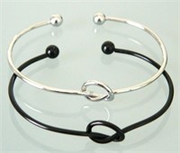 2 SIMPLE KNOT BRACELET BLACK SILVER OPEN CUFF