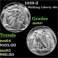1939-d Walking Liberty 50c Grades Select+ Unc