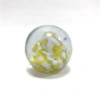 Art Glass: Paperweight Round Yellow Swirl