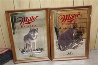 (2) Miller High Life Mirror Pictures - Wolf & Bear