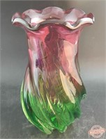 Ruffled Lip Watermelon Glass Vase