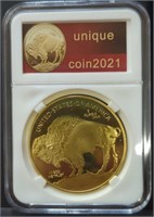 Slabbed 2021 gold tone buffalo nickel token