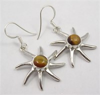 Sterling Silver 2.8 Ct Tigers Eye Dangle Earrings