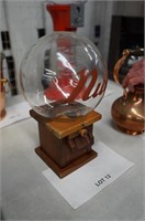 nut dispenser-glass globe 7" diameter & wood base