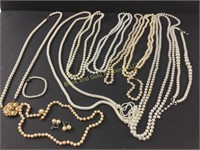 Ladies costume white pearl necklaces & more