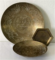 Old Chinese Brass Collection Lg Shallow Bowl,