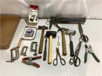 Asst. Shop Tools - Hammers, Clamps, Caulk Gun, etc