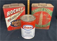 Rocket, Empire State, and Esso Oil Cans