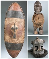 3 Congo style masks and figures. 20th century.