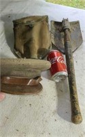 WWII  army shovel & hat.