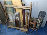 Lot, shutters, drying rack, vintage wooden