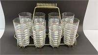 Mid century tumbler set with matching caddy. All