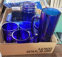FLAT OF COBALT BLUE GLASSWARE