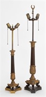Empire Style Bronze Column Tripod Table Lamps, 2