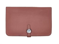 Pale Pink Flat Grain Leather Full Flap Wallet