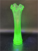 Vaseline Glass Bud Vase 8”