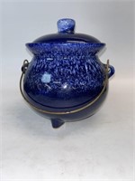 Vintage Cobalt Blue Drip Glaze Ceramic Handled