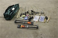 Bag Of Assorted Ice Fishing Poles, Lures and Tip