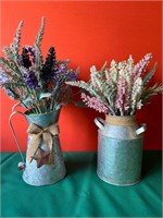 2 Flower Arrangements in Metal Containers
